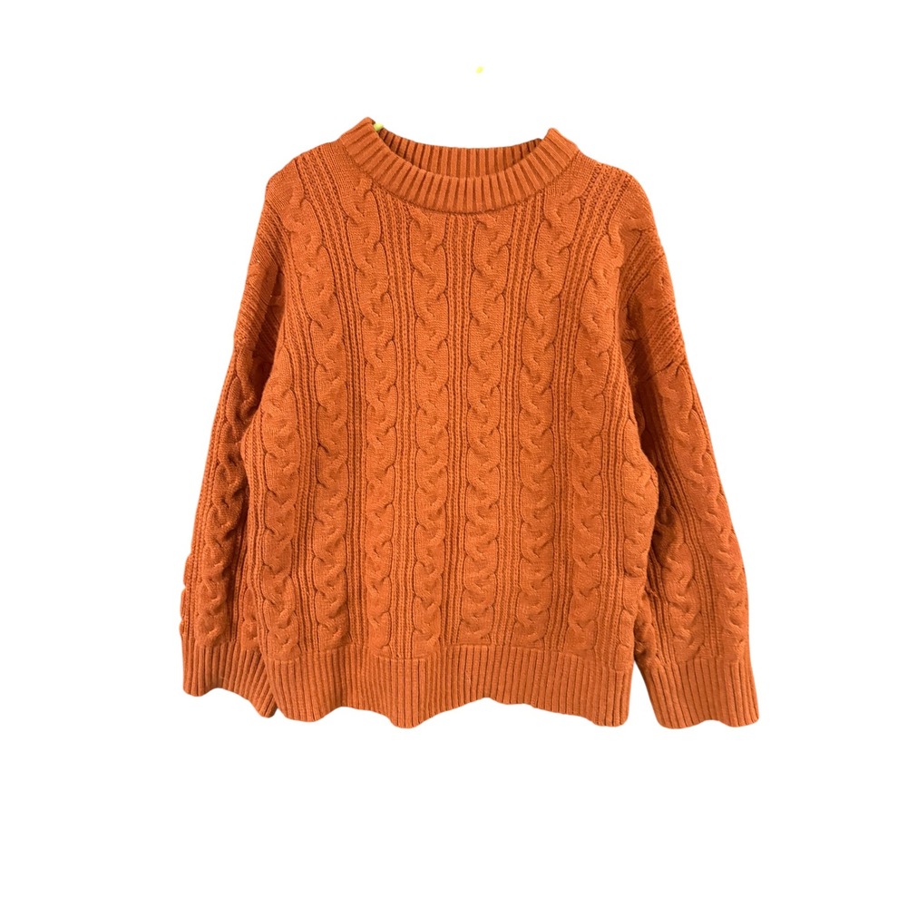 Fashion Burnt Orange Cable Knit Crewneck Sweater‎ Womens Medium Chunky Pullover